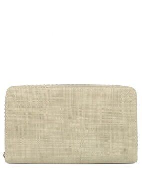 Loewe Wallet Linen Zip Around Organizer Leather Beige Silver Zip Anagram